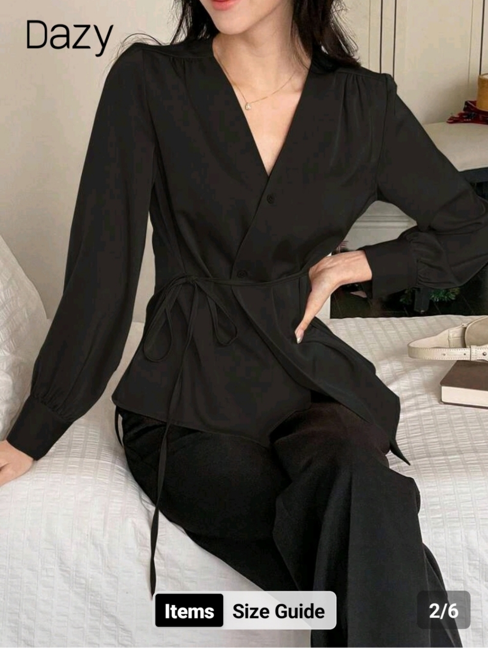 Dazy Women's Black Wrap Tunic Top